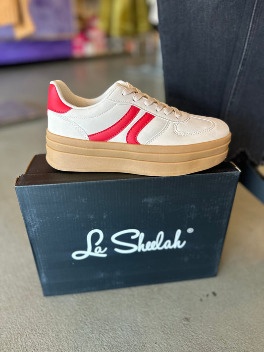 Beige/red platform sneaker