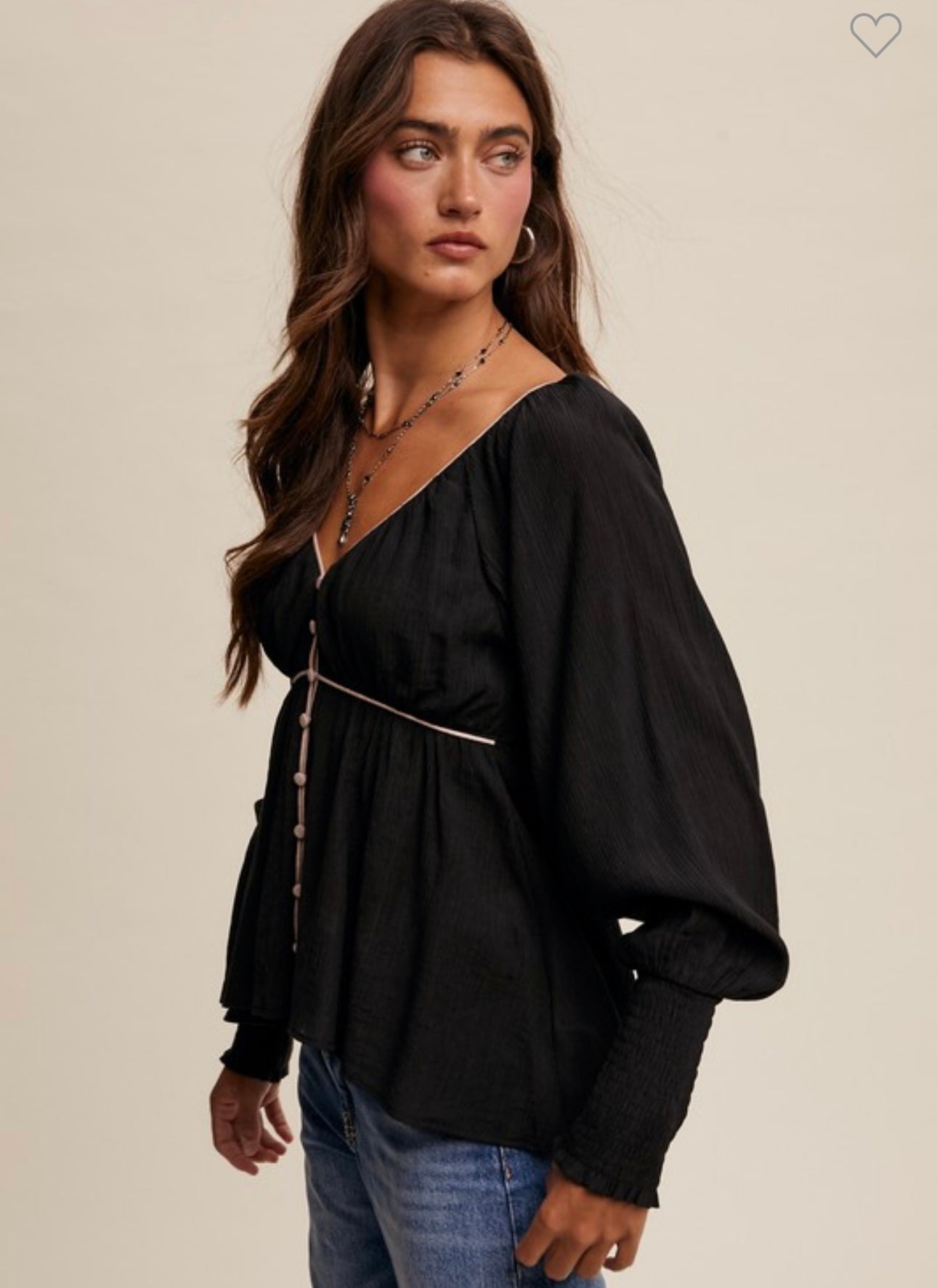 Black button front blouse