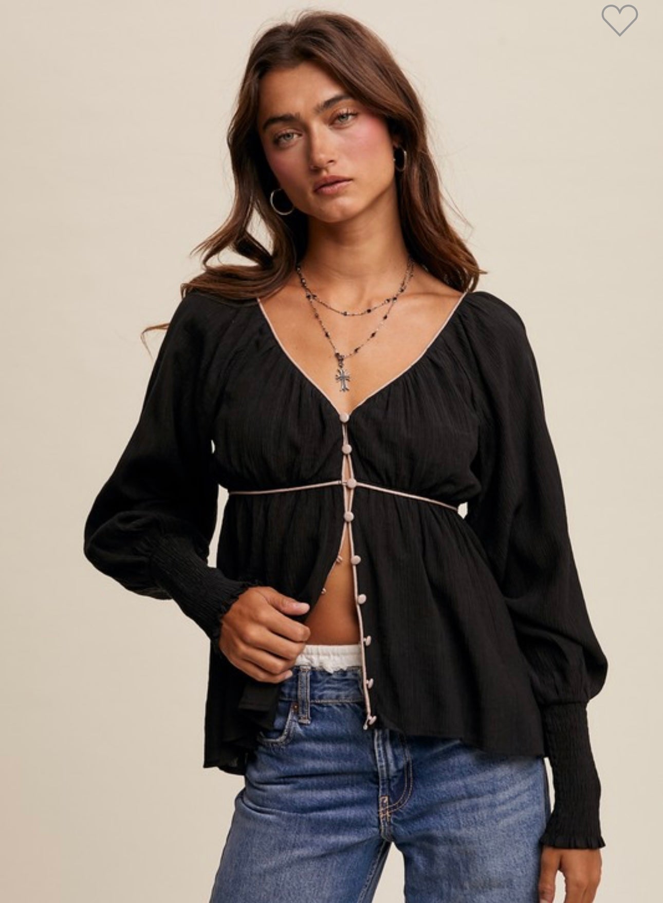 Black button front blouse