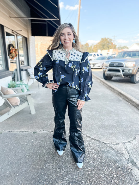 Black and blue floral top