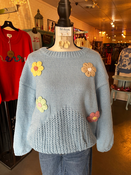 Baby blue floral sweater