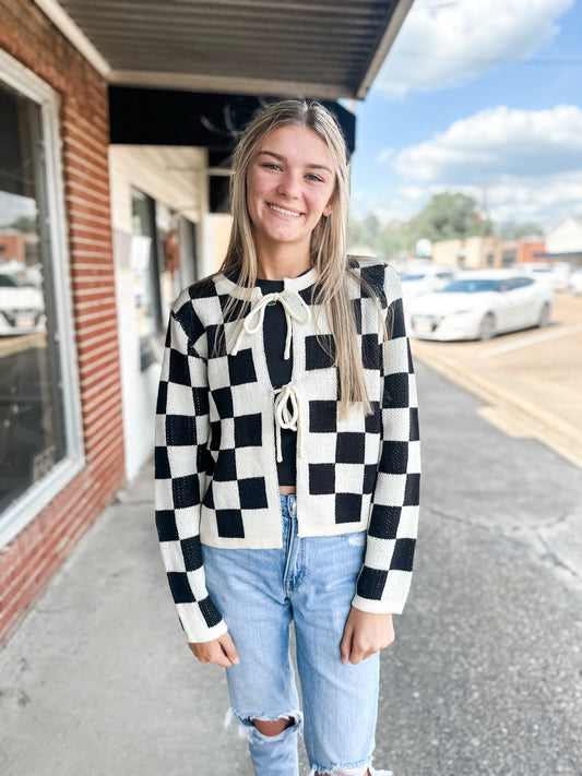 Black and white checked sweater